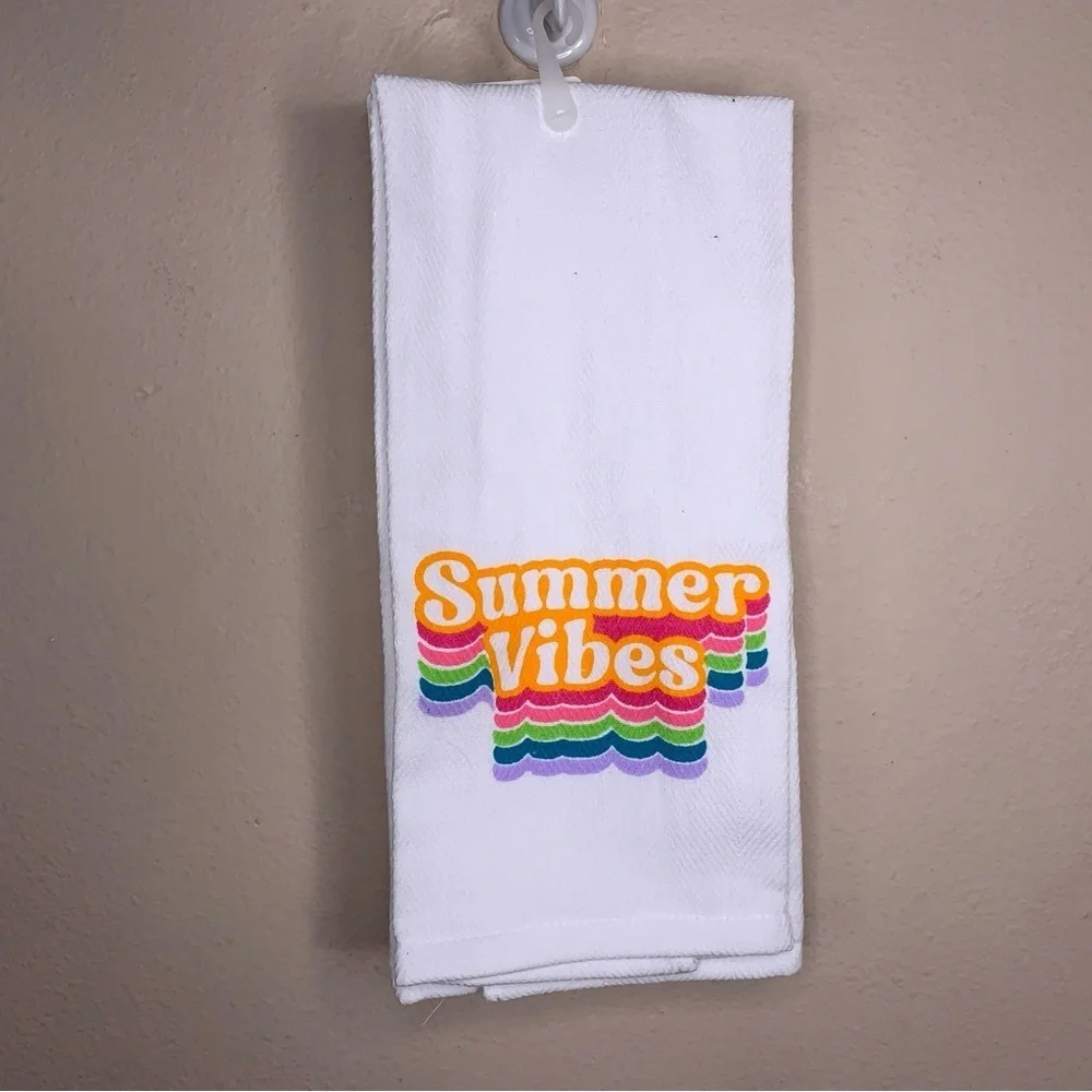 NEW Summer Vibes Kitchen Towel 15 x 25 Cotton Multicolor White Hand Dish Gift